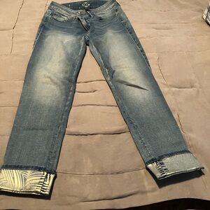 Denim cropped slim jeans with added glitz on pant legs